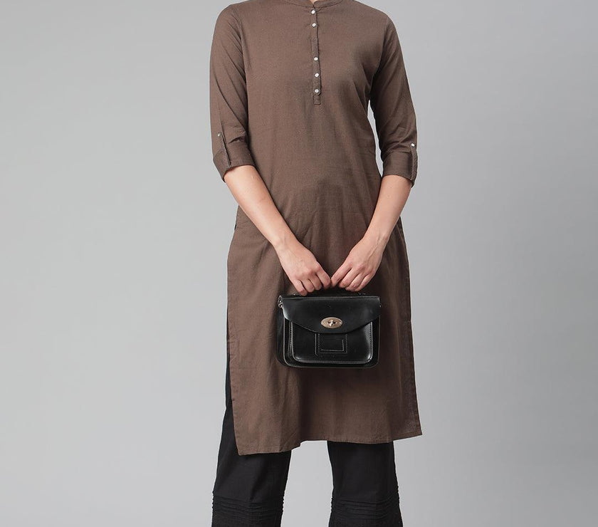 Divena Brown Cotton Straight Kurti - divena world