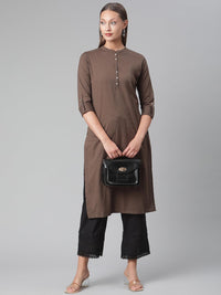 Divena Brown Cotton Straight Kurti - divena world