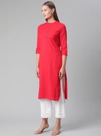 Divena Red Cotton Straight Kurti - divena world