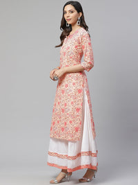 Divena Peach Cotton Kurta With Palazzo Set - divena world