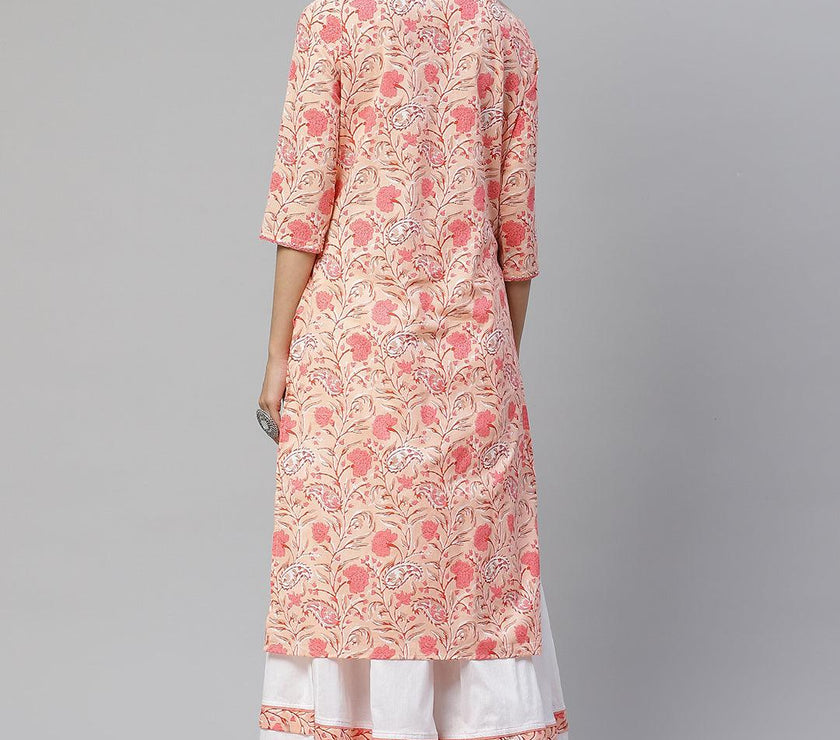 Divena Peach Cotton Kurta With Palazzo Set - divena world