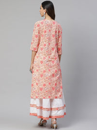 Divena Peach Cotton Kurta With Palazzo Set - divena world