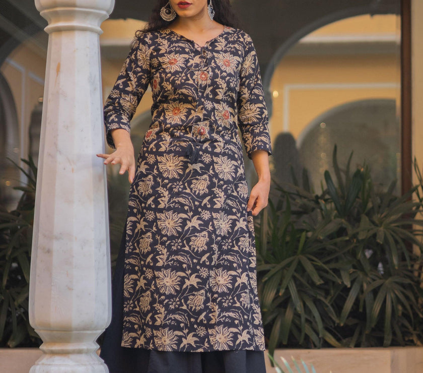 Divena Black Printed Kurta with Palazzo Set - divenaworld.com