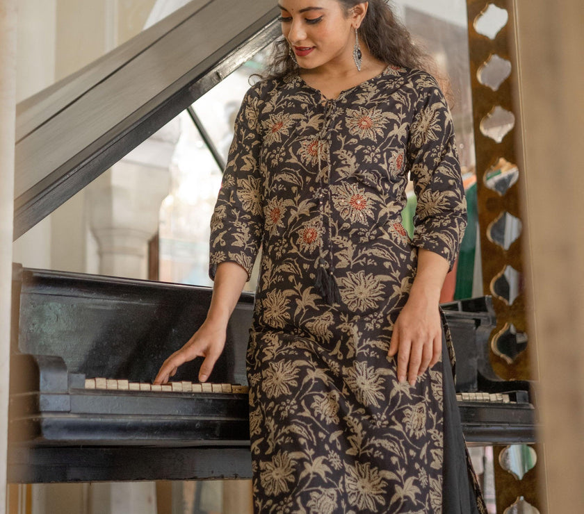 Divena Black Printed Kurta with Palazzo Set - divenaworld.com