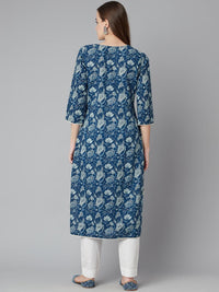 Divena Blue Floral Straight kurta - divena world