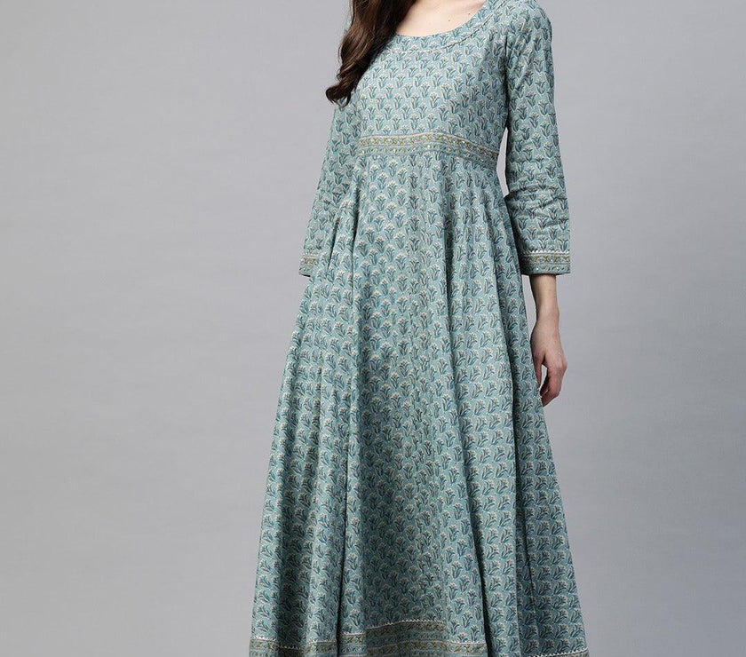 Divena Indigo Blue Printed High Low Kurta - divena world