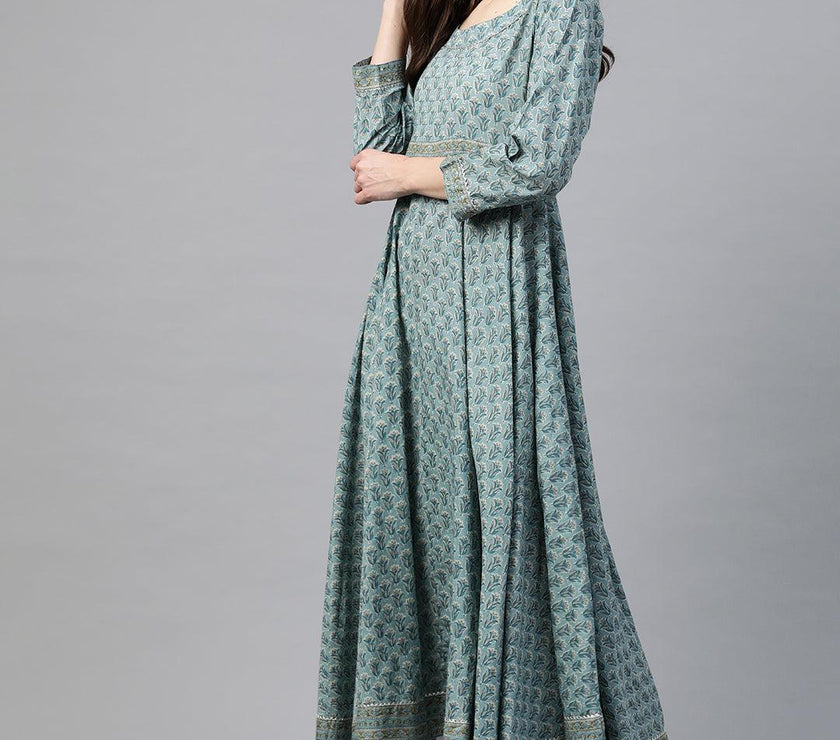 Divena Indigo Blue Printed High Low Kurta - divena world