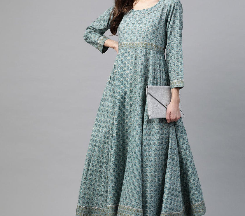 Divena Indigo Blue Printed High Low Kurta - divena world