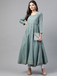 Divena Indigo Blue Printed High Low Kurta - divena world