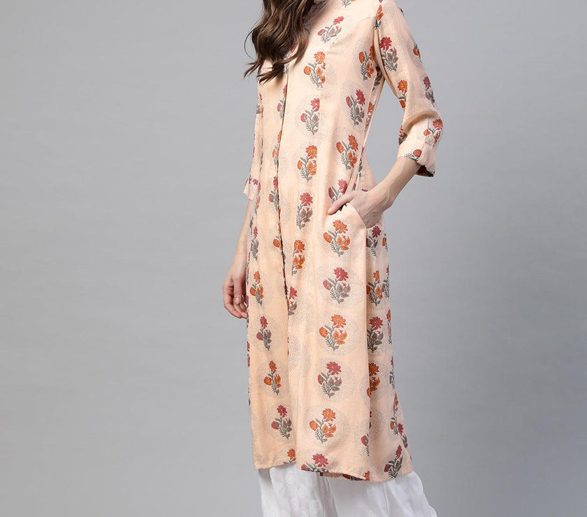 Divena A-Line Pink Rayon Kurta - divena world