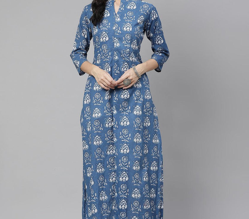 Divena Blue Cotton shrug style kurta - divena world