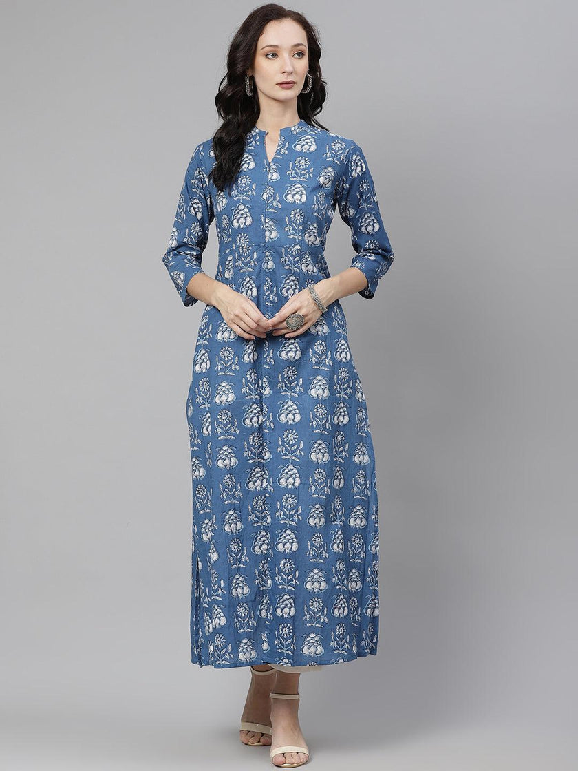 Divena Blue Cotton shrug style kurta - divena world