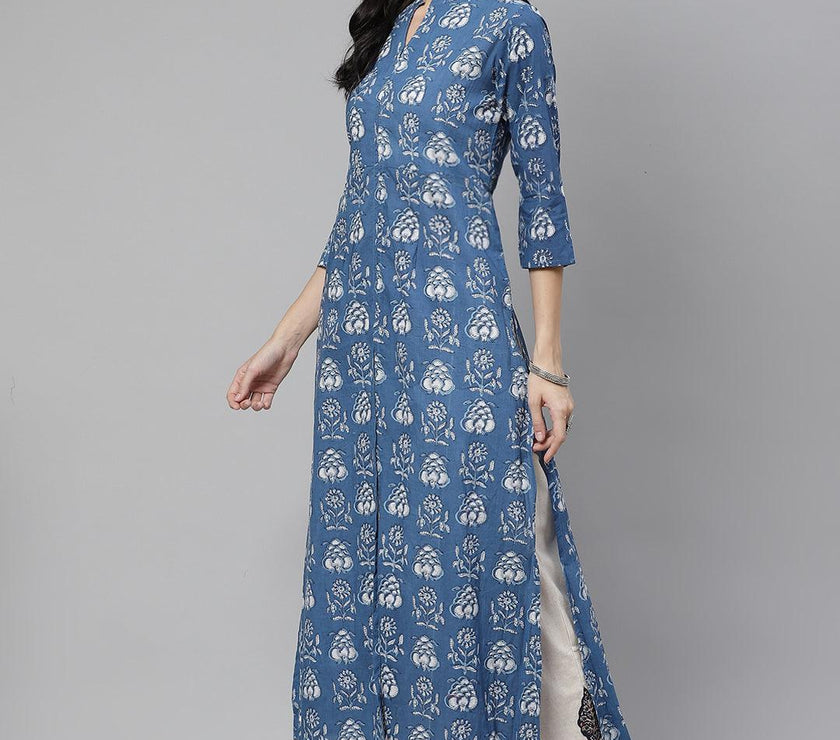 Divena Blue Cotton shrug style kurta - divena world