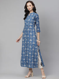 Divena Blue Cotton shrug style kurta - divena world