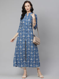 Divena Blue Cotton shrug style kurta - divena world