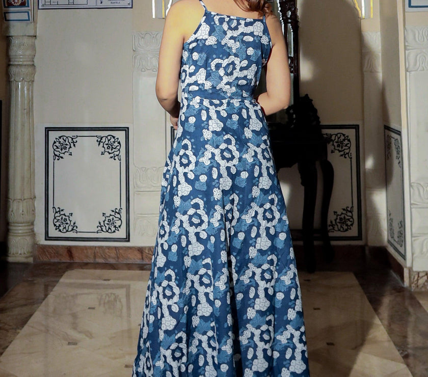 Divena Indigo Print Cotton Long Dress - divenaworld.com