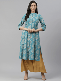 Divena Sky Blue Cotton Printed Kurta - divena world