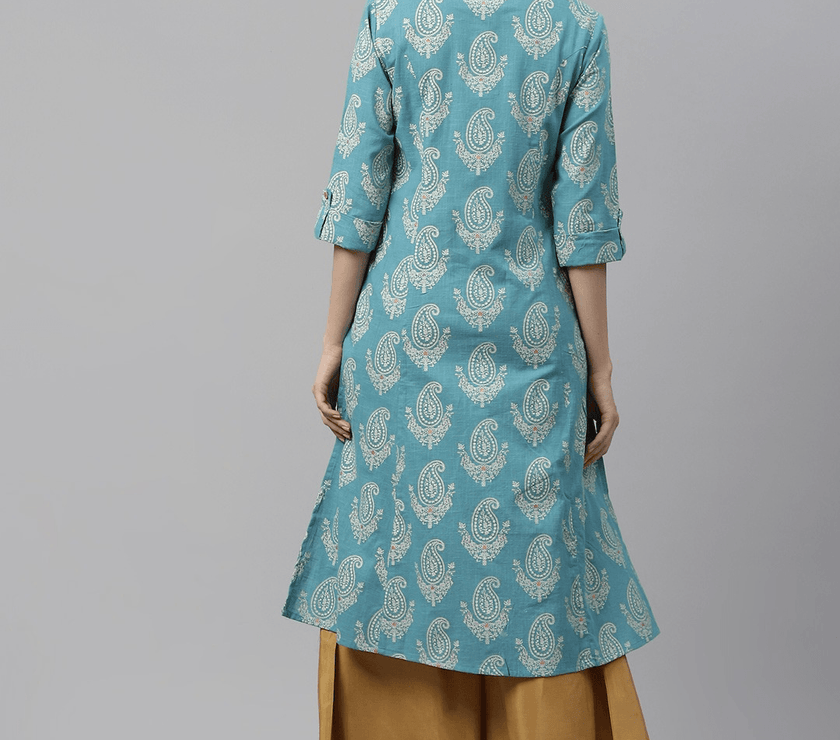 Divena Sky Blue Cotton Printed Kurta - divena world