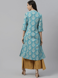 Divena Sky Blue Cotton Printed Kurta - divena world