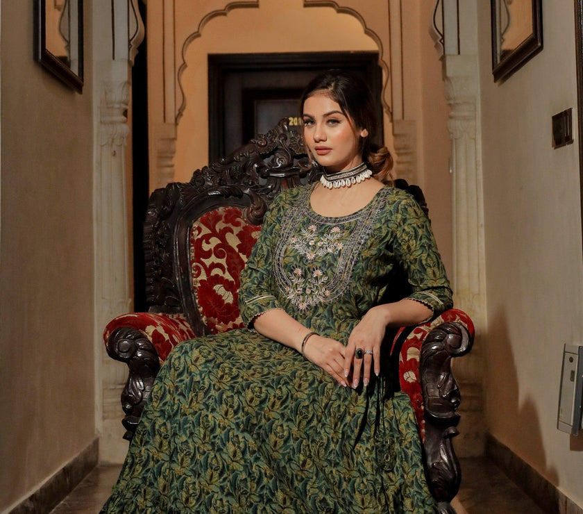 Divena Dark Green Anarakali Kurta - divenaworld.com