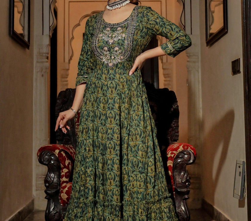 Divena Dark Green Anarakali Kurta - divenaworld.com