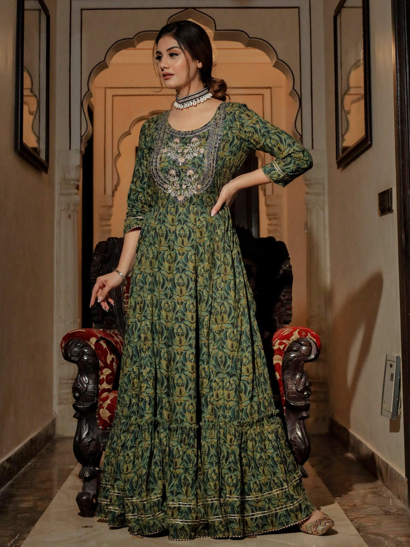 Divena Dark Green Anarakali Kurta - divenaworld.com