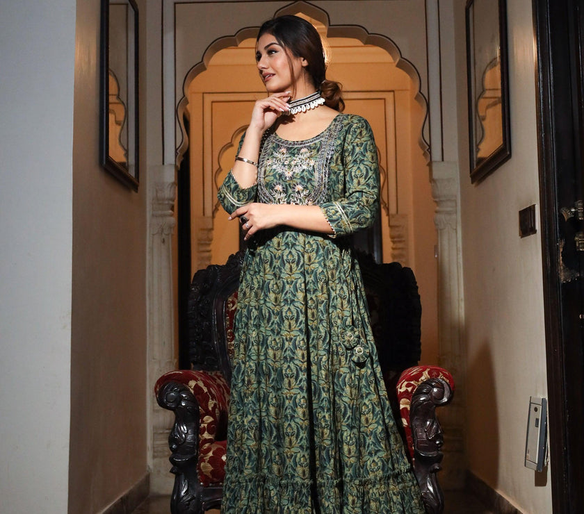 Divena Dark Green Anarakali Kurta - divenaworld.com