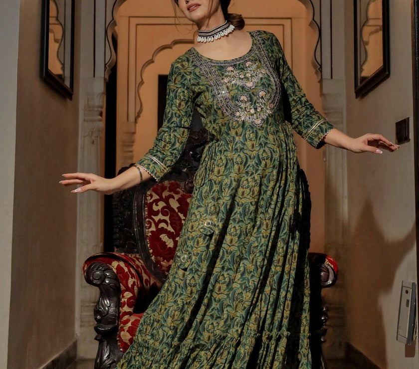 Divena Dark Green Anarakali Kurta - divenaworld.com