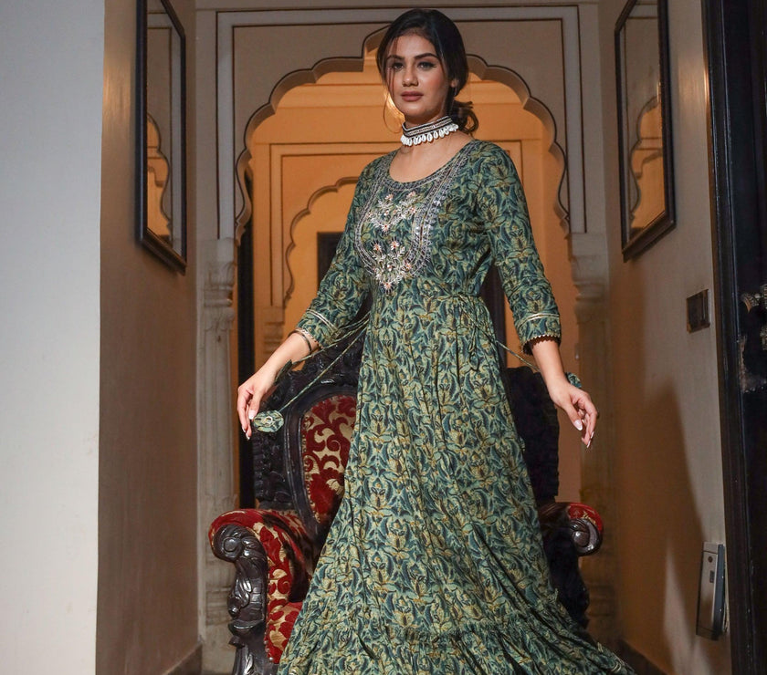 Divena Dark Green Anarakali Kurta - divenaworld.com