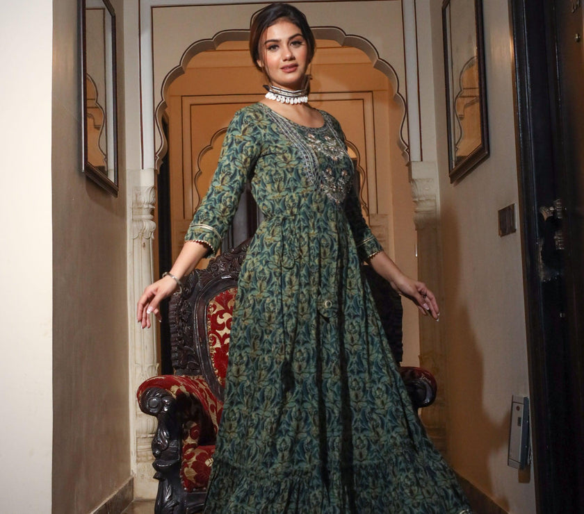 Divena Dark Green Anarakali Kurta - divenaworld.com