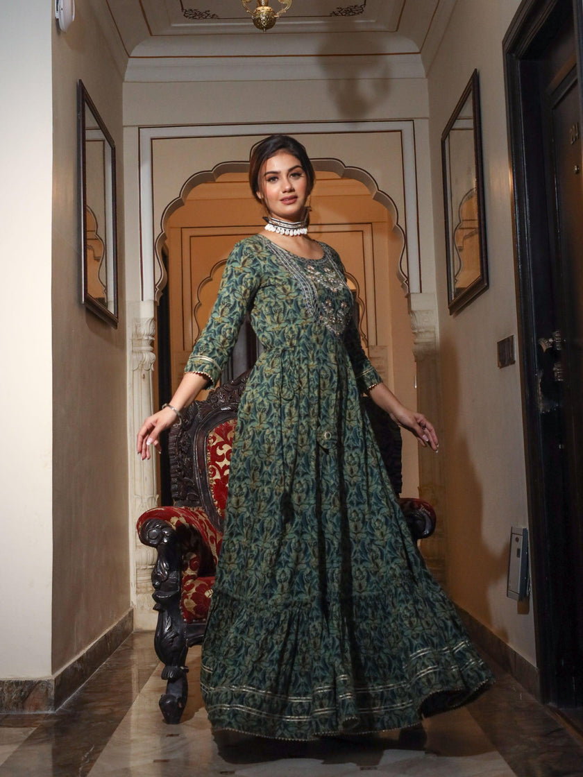 Divena Dark Green Anarakali Kurta - divenaworld.com