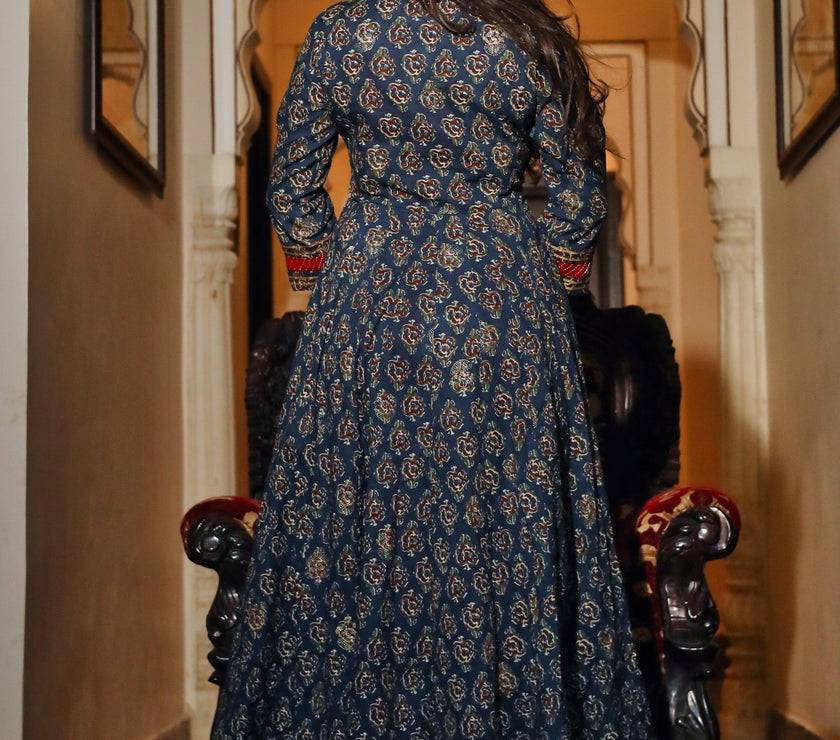 Divena Blue Cotton Anarkali Kurta - divenaworld.com