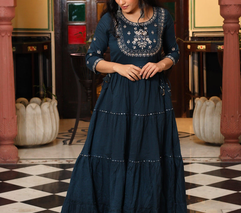 Divena Teal Green Anarkali Kurta - divenaworld.com