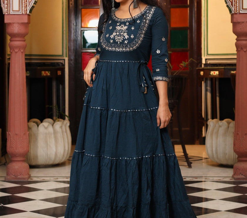 Divena Teal Green Anarkali Kurta - divenaworld.com