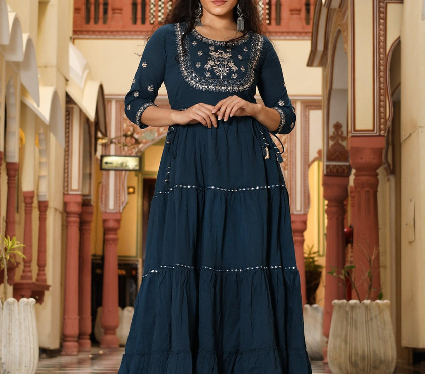 Divena Teal Green Anarkali Kurta - divenaworld.com