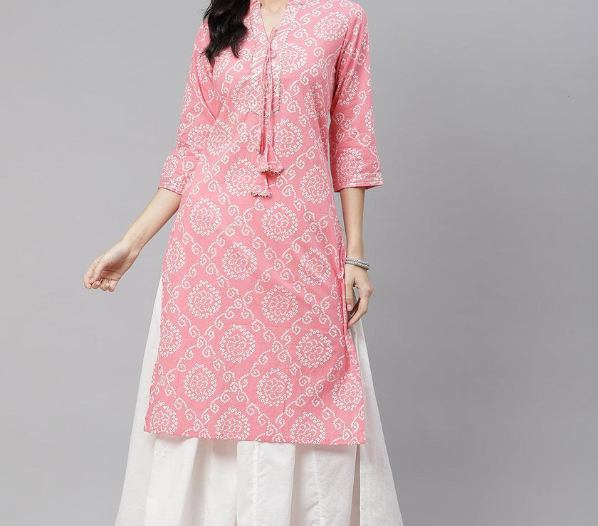 Divena Pink Bandhej Gota patti Work Kurta with Palazzo Set - divena world