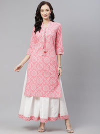 Divena Pink Bandhej Gota patti Work Kurta with Palazzo Set - divena world