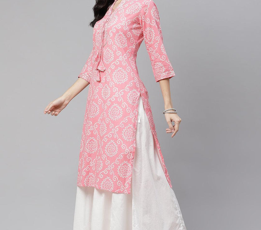 Divena Pink Bandhej Gota patti Work Kurta with Palazzo Set - divena world