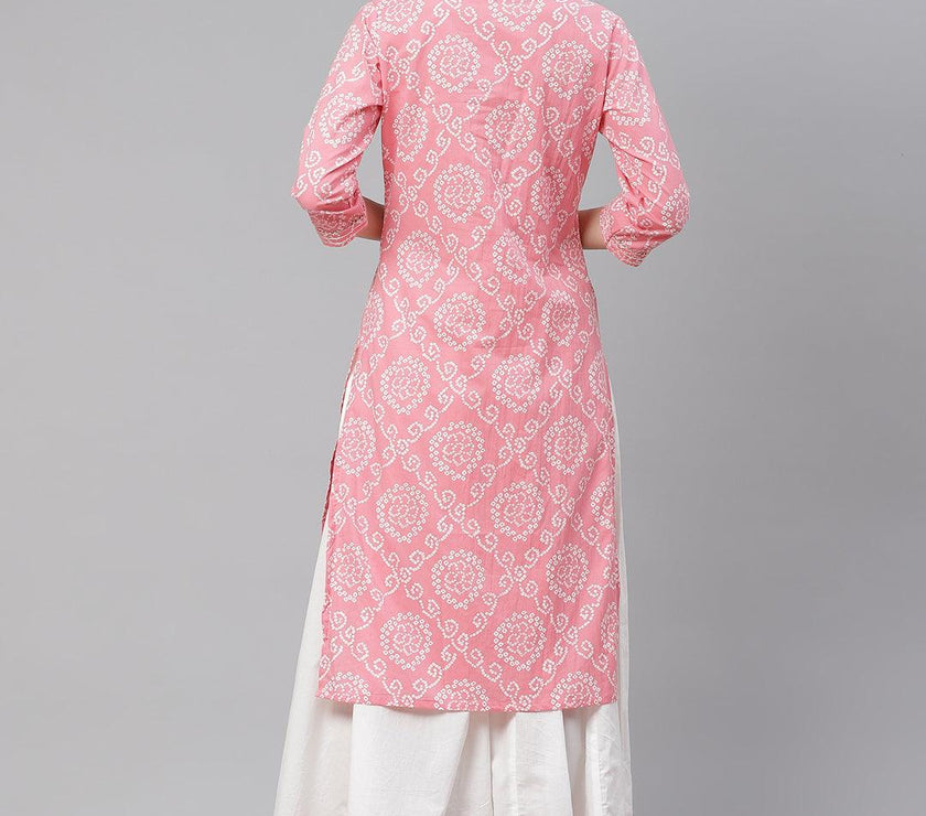 Divena Pink Bandhej Gota patti Work Kurta with Palazzo Set - divena world