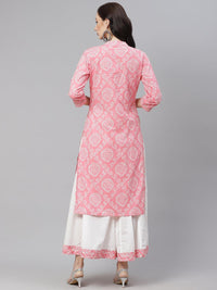 Divena Pink Bandhej Gota patti Work Kurta with Palazzo Set - divena world