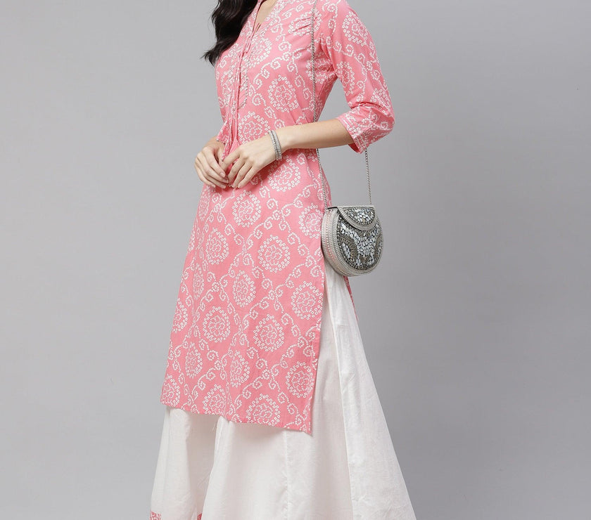 Divena Pink Bandhej Gota patti Work Kurta with Palazzo Set - divena world