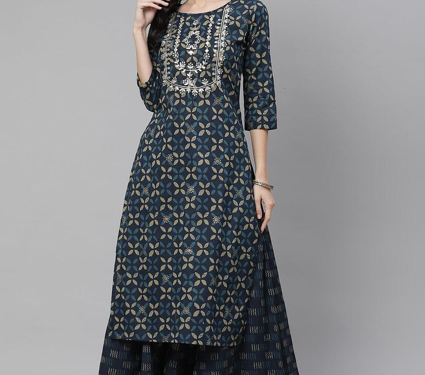 Divena Indiogo blue Kurta Set With Palazzo - divena world