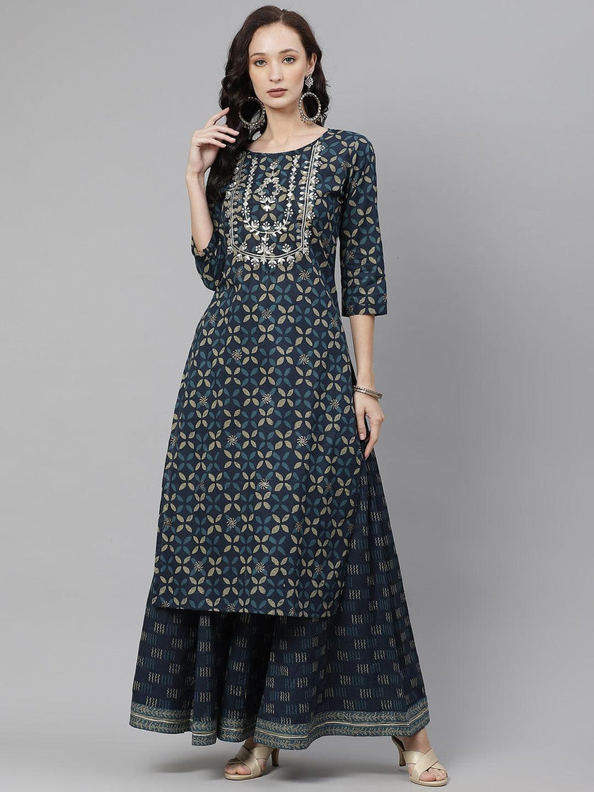 Divena Indiogo blue Kurta Set With Palazzo - divena world