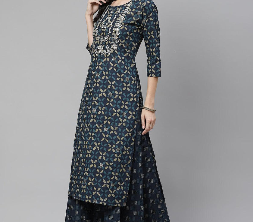 Divena Indiogo blue Kurta Set With Palazzo - divena world