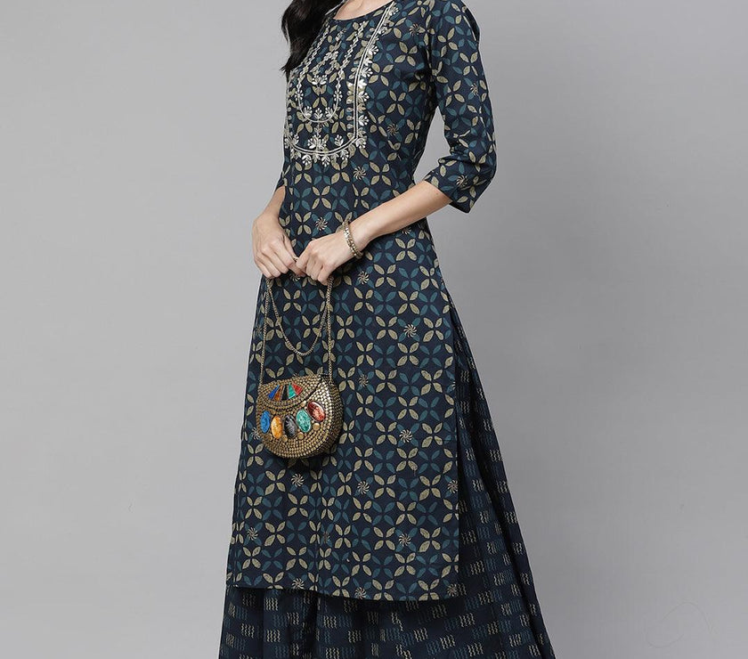 Divena Indiogo blue Kurta Set With Palazzo - divena world