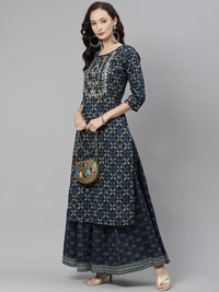 Divena Indiogo blue Kurta Set With Palazzo - divena world