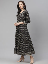 Divena Women Black Floral Print Flared Kurta - divena world