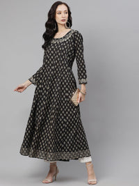 Divena Women Black Floral Print Flared Kurta - divena world