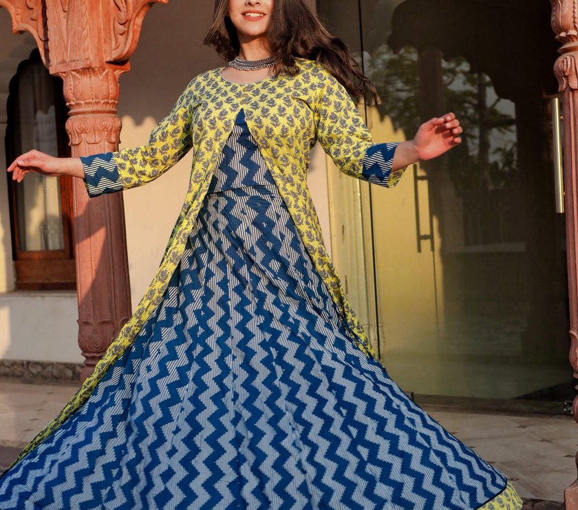 Divena Yellow Shurg Style Cotton kurta with Skirt - divenaworld.com