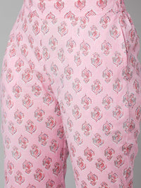 Divena Pink floral printed Cotton Kurta Pant set - divena world